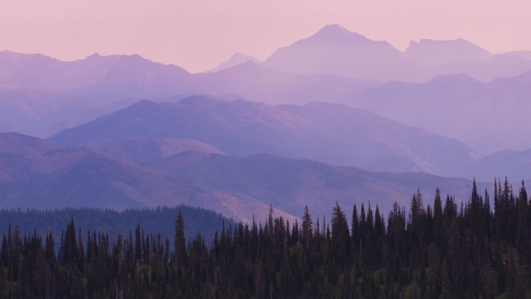 Purple mountains at sunset